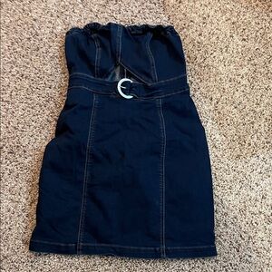 Free People Dark Blue Strapless Denim Dress